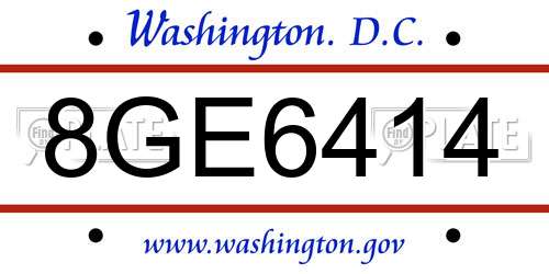 8GE6414 District Of Columbia License Plate