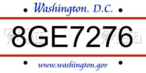 8GE7276 District Of Columbia License Plate