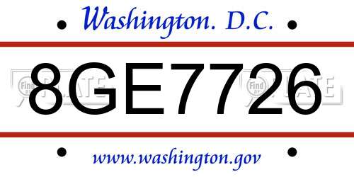 8GE7726 District Of Columbia License Plate