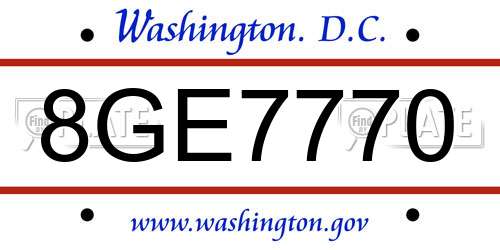 8GE7770 District Of Columbia License Plate