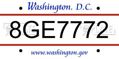 8GE7772 District Of Columbia License Plate