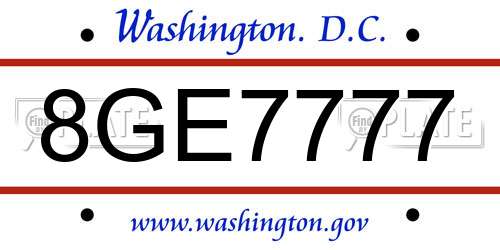 8GE7777 District Of Columbia License Plate