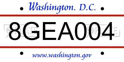 8GEA004 District Of Columbia License Plate