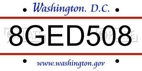 8GED508 District Of Columbia License Plate