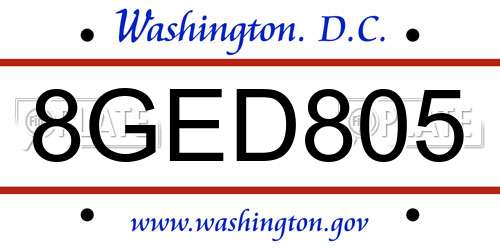 8GED805 District Of Columbia License Plate