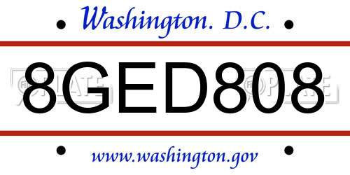 8GED808 District Of Columbia License Plate