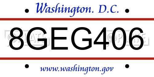 8GEG406 District Of Columbia License Plate