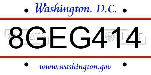 8GEG414 District Of Columbia License Plate