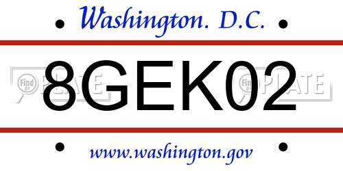 8GEK02 District Of Columbia License Plate