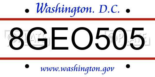 8GEO505 District Of Columbia License Plate