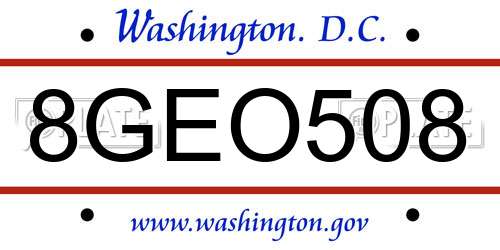8GEO508 District Of Columbia License Plate