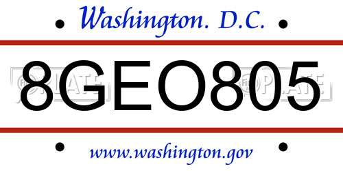 8GEO805 District Of Columbia License Plate