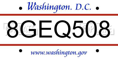 8GEQ508 District Of Columbia License Plate