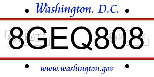 8GEQ808 District Of Columbia License Plate