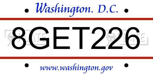 8GET226 District Of Columbia License Plate