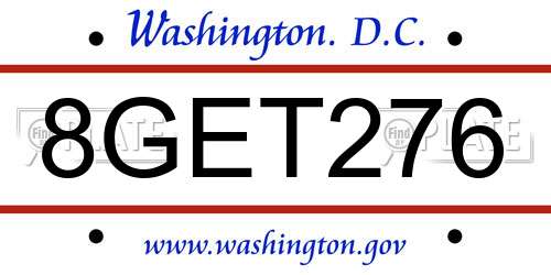 8GET276 District Of Columbia License Plate