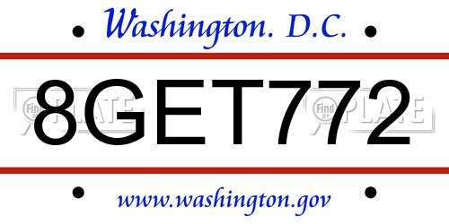 8GET772 District Of Columbia License Plate