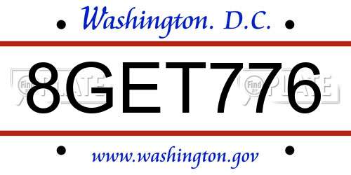 8GET776 District Of Columbia License Plate