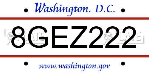 8GEZ222 District Of Columbia License Plate