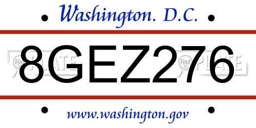 8GEZ276 District Of Columbia License Plate
