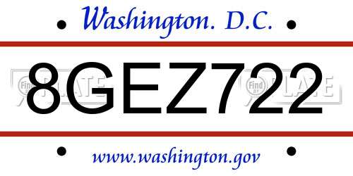 8GEZ722 District Of Columbia License Plate