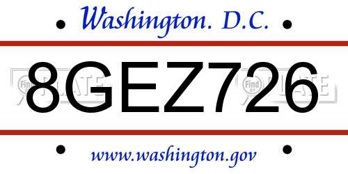 8GEZ726 District Of Columbia License Plate