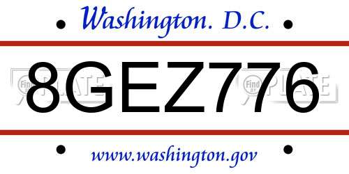 8GEZ776 District Of Columbia License Plate