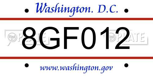 8GF012 District Of Columbia License Plate