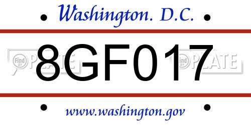 8GF017 District Of Columbia License Plate