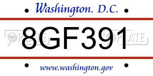 8GF391 District Of Columbia License Plate
