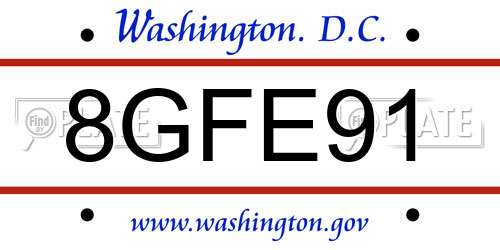 8GFE91 District Of Columbia License Plate