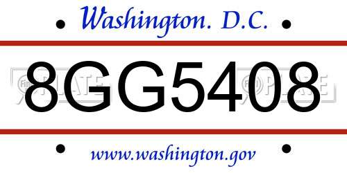 8GG5408 District Of Columbia License Plate
