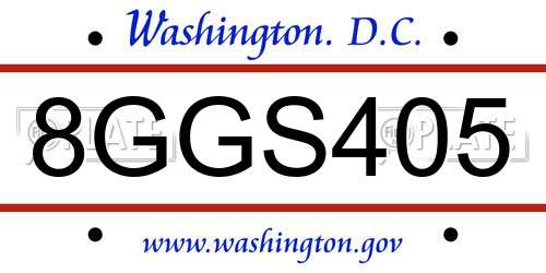 8GGS405 District Of Columbia License Plate