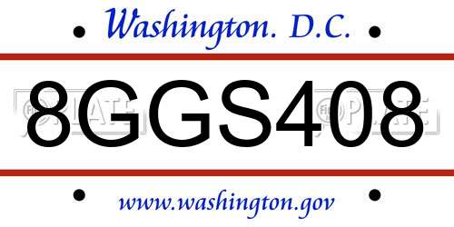8GGS408 District Of Columbia License Plate