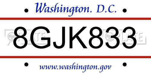 8GJK833 District Of Columbia License Plate