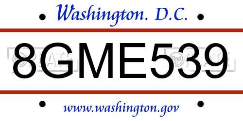 8GME539 District Of Columbia License Plate