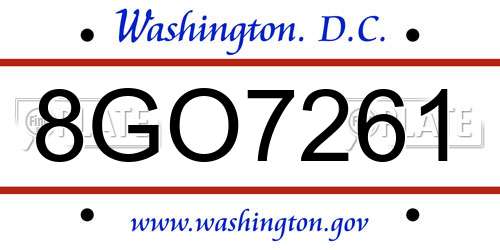 8GO7261 District Of Columbia License Plate