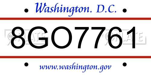8GO7761 District Of Columbia License Plate