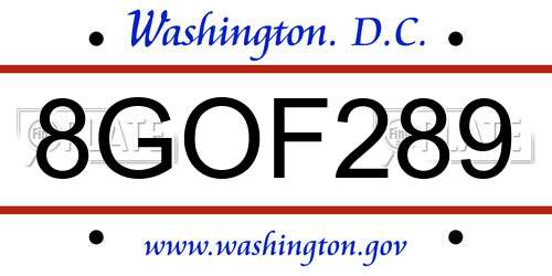 8GOF289 District Of Columbia License Plate