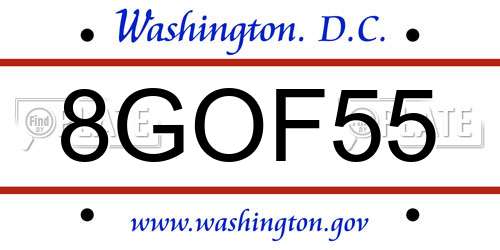 8GOF55 District Of Columbia License Plate