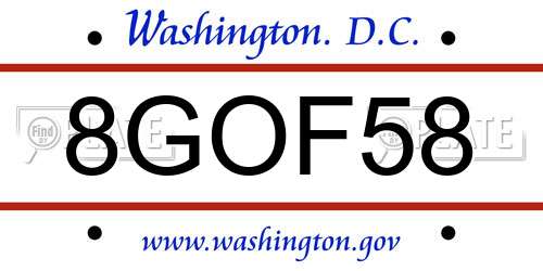 8GOF58 District Of Columbia License Plate