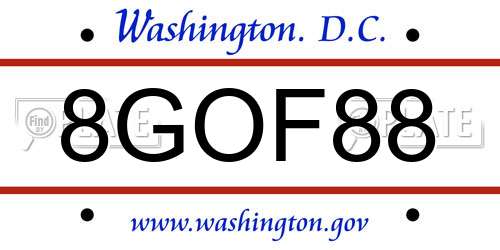 8GOF88 District Of Columbia License Plate