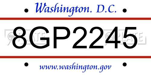8GP2245 District Of Columbia License Plate