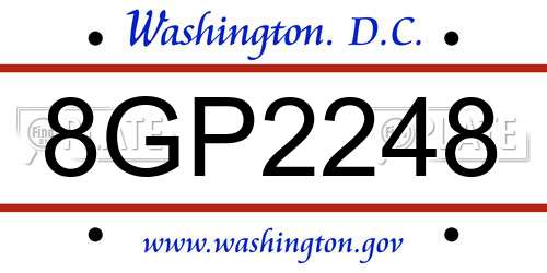 8GP2248 District Of Columbia License Plate
