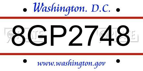 8GP2748 District Of Columbia License Plate