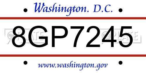 8GP7245 District Of Columbia License Plate