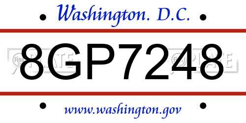 8GP7248 District Of Columbia License Plate