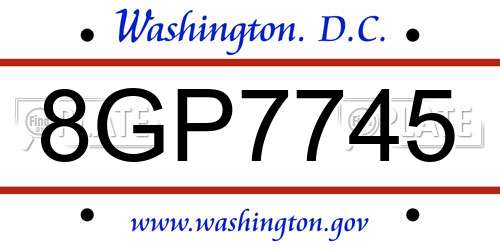 8GP7745 District Of Columbia License Plate