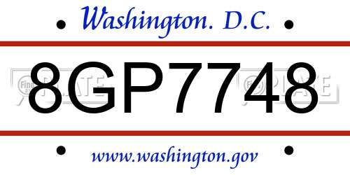 8GP7748 District Of Columbia License Plate