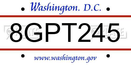 8GPT245 District Of Columbia License Plate